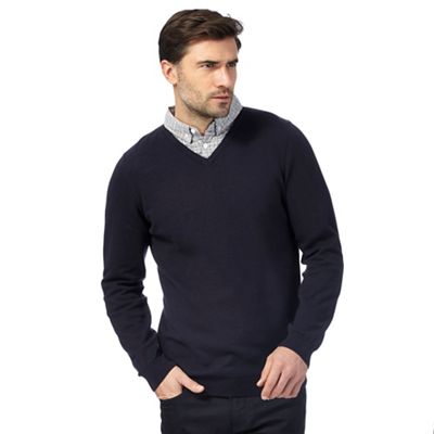 Big and tall navy mock double neck jumper